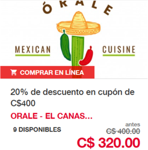 20% de descuento en Rest. Órale