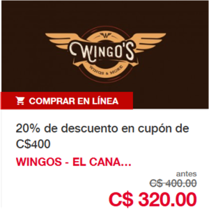 20% de descuento en Rest. Wingos