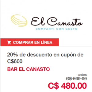 20% de descuento en Rest. El Canasto